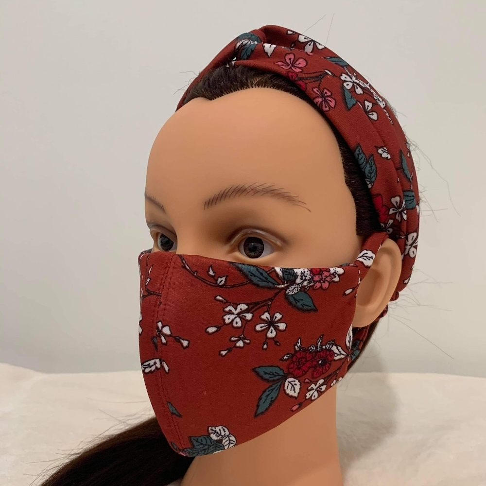 Boho Top Knot Headband and Facemask Set